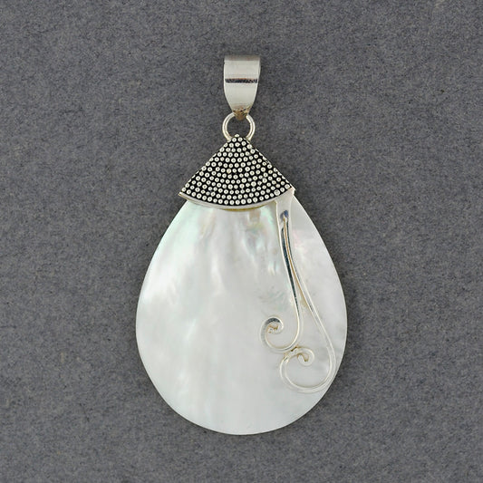 Mother of Pearl Teardrop with Dots and Swirls Pendant