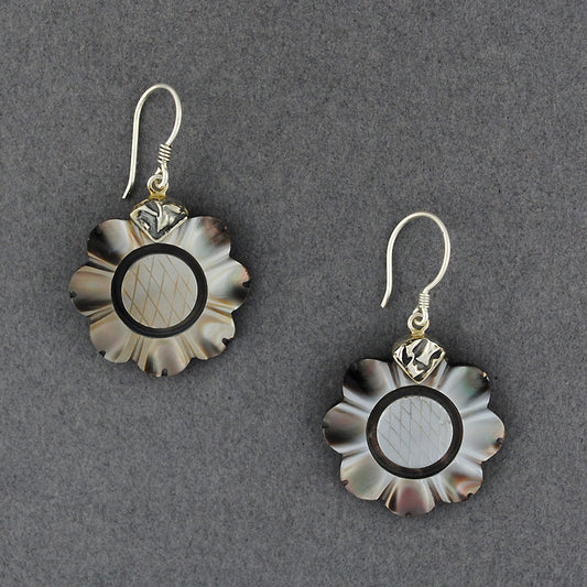 Black Mother of Pearl Flower Earrings