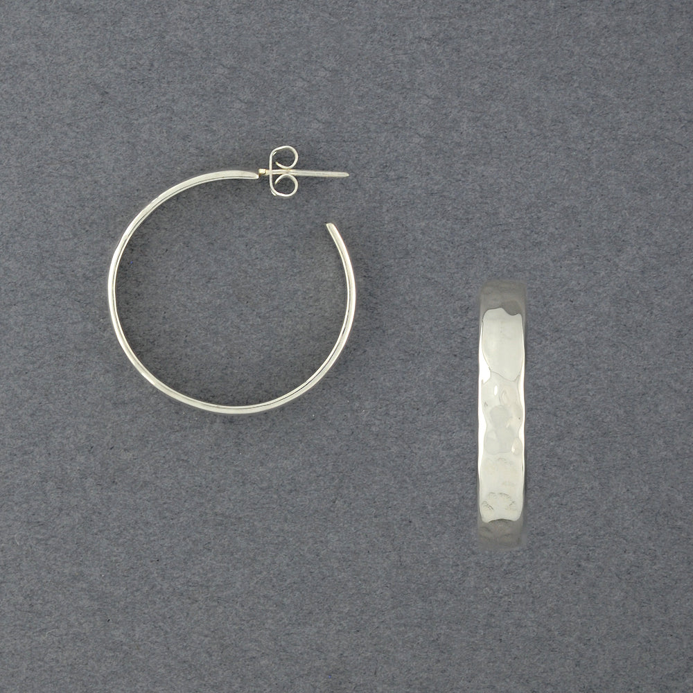 Sterling Silver Medium Flat Hammered Hoop