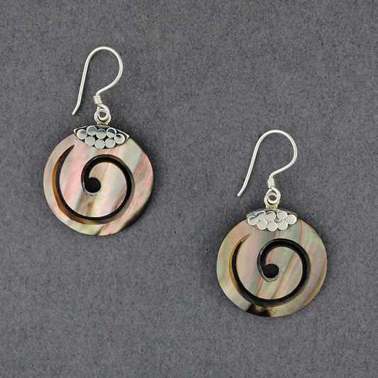 Black Mother of Pearl Small Dotted Spiral Earrings