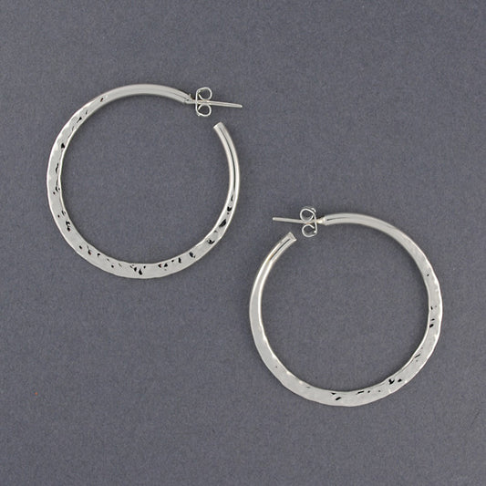 Sterling Silver Large Hammered Hoop