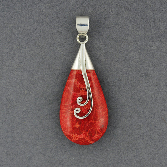 Coral Large Teardrop with Swirls Pendant