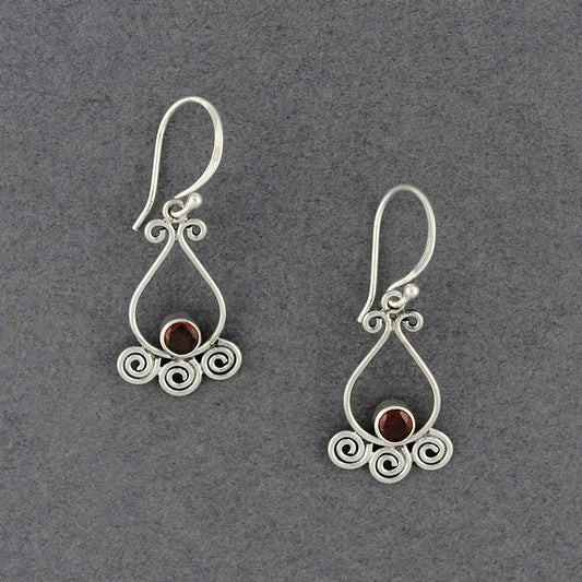 Garnet Teardrop and Spirals Earrings