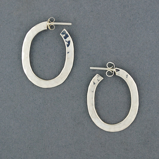 Sterling Silver Hammered Oval Hoop