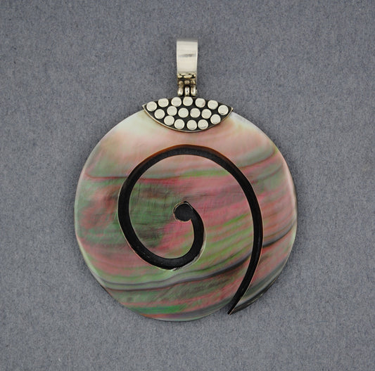 Black Mother of Pearl Thick Spiral Pendant
