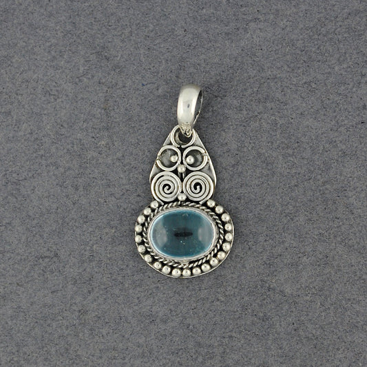 Blue Topaz Ornate Oval Pendant