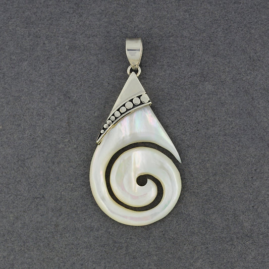 Mother of Pearl Teardrop Spiral with Dots Pendant
