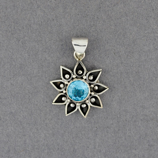 Blue Topaz Flower Pendant