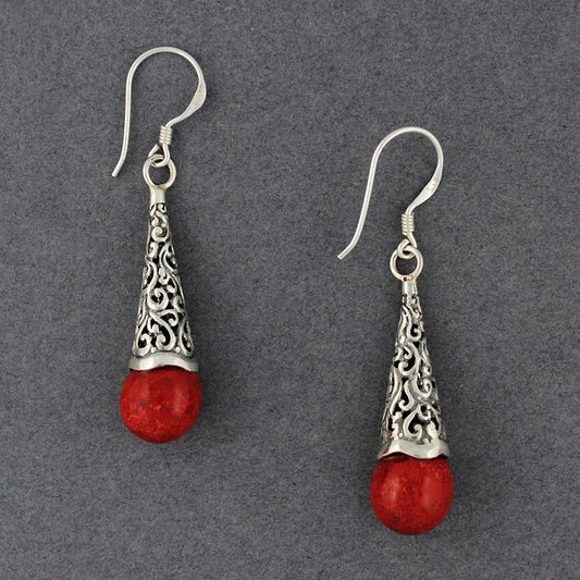 Coral Long Ornate Dangle Earrings