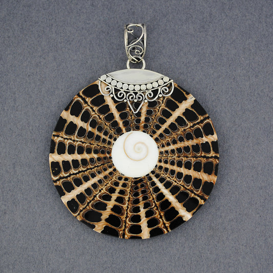 Shiva's Eye Ornate Black & Tan Mosaic Pendant