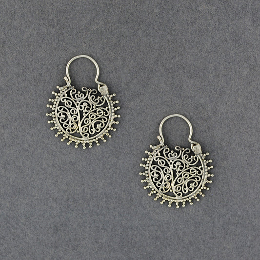 Sterling Silver Small Ornate Hoop Earrings