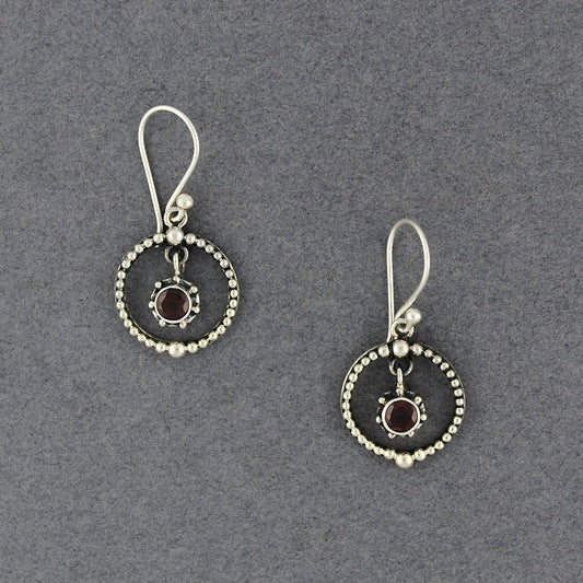 Garnet in Dotted Hoop Earrings