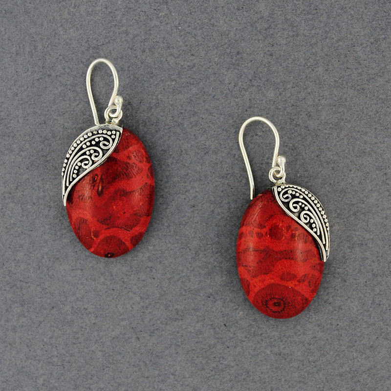 Coral Oval with Dots and Swirls Earrings