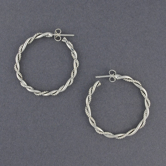 Sterling Silver Large Antiqued Twisted Hoop