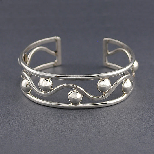 Sterling Silver Wave and Dots Cuff