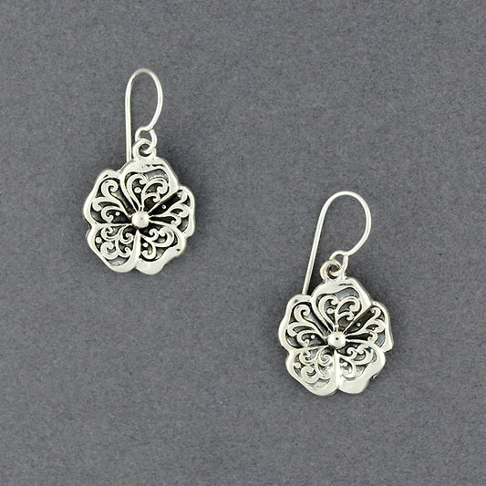 Sterling Silver Antiqued Stylized Flower Earrings