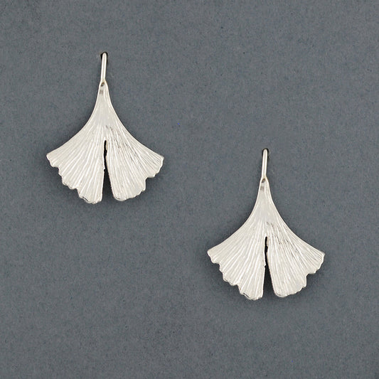 Sterling Silver Textured Ginkgo Leaf Earring