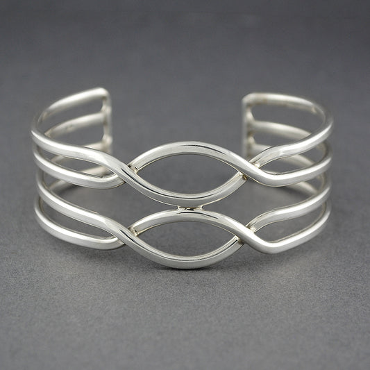 Sterling Silver 4 Line Wave Cuff