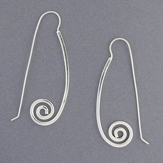 Sterling Silver Long Swirl Earrings