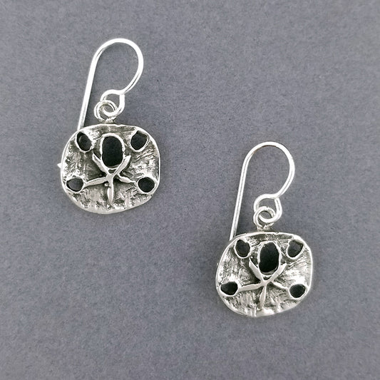 Sterling Silver Antiqued Sand Dollar Earrings