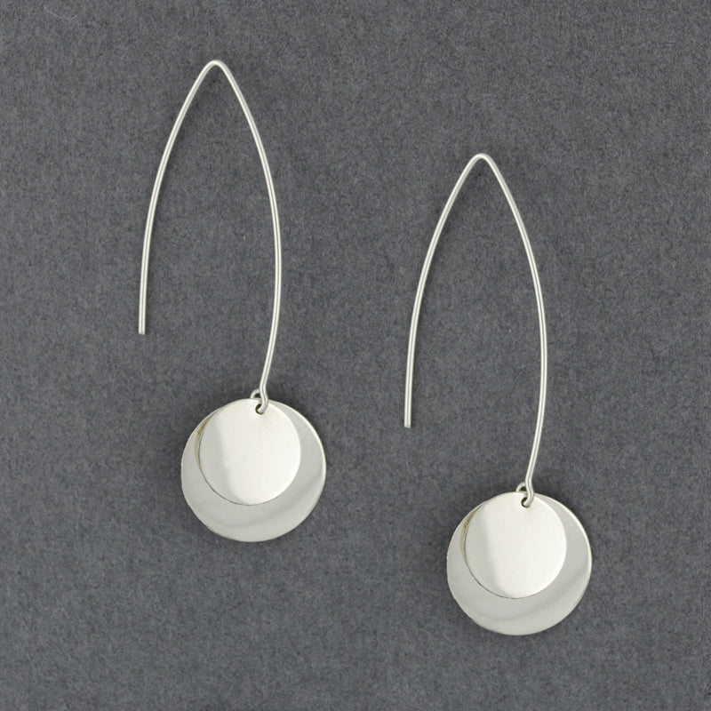 Sterling Silver Layered Circles on Long Wire Earrings