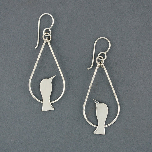 Sterling Silver Bird On Wire Earrings