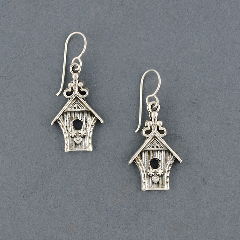 Sterling Silver Bird House Earrings