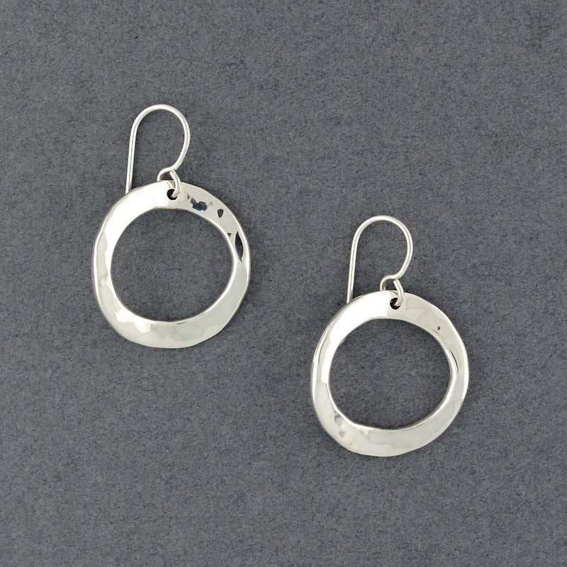 Sterling Silver Bent Hammered Circle Earrings
