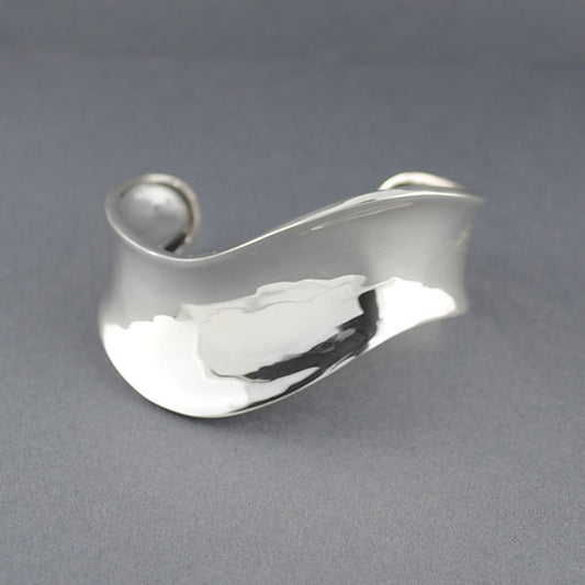 Sterling Silver Wide Concave Wave Cuff