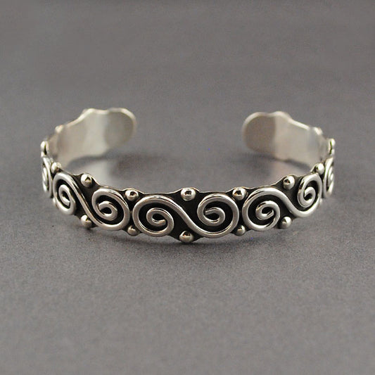 Sterling Silver Antiqued Swirls and Dots Cuff