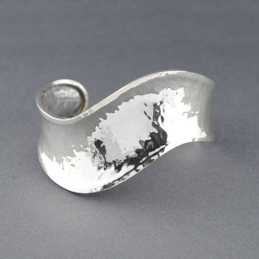 Sterling Silver Wide Hammered Wave Cuff