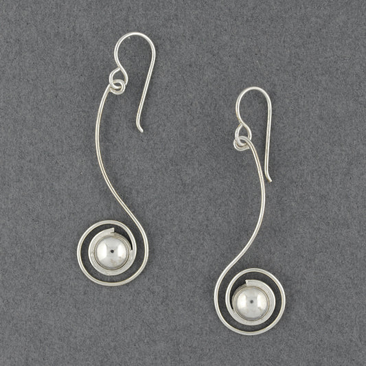 Sterling Silver Sphere in Long Spiral Earrings