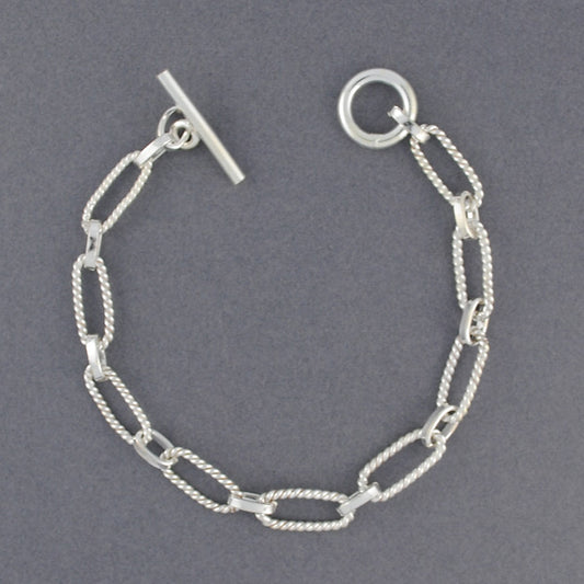 Sterling Silver Twisted Ovals Link Bracelet