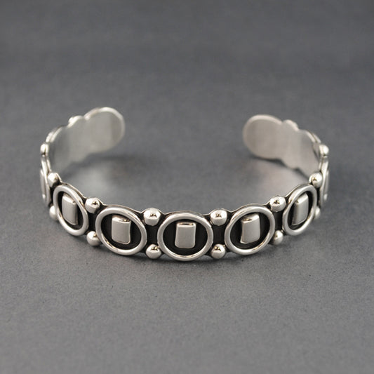 Sterling Silver Antiqued Squares and Circles Cuff
