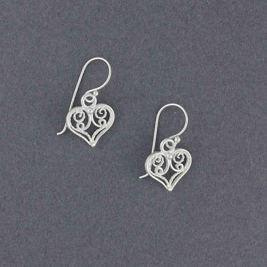 Sterling Silver Filigree Heart Earrings