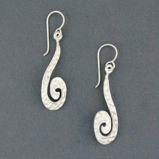 Sterling Silver Long Hammered Spiral Earrings