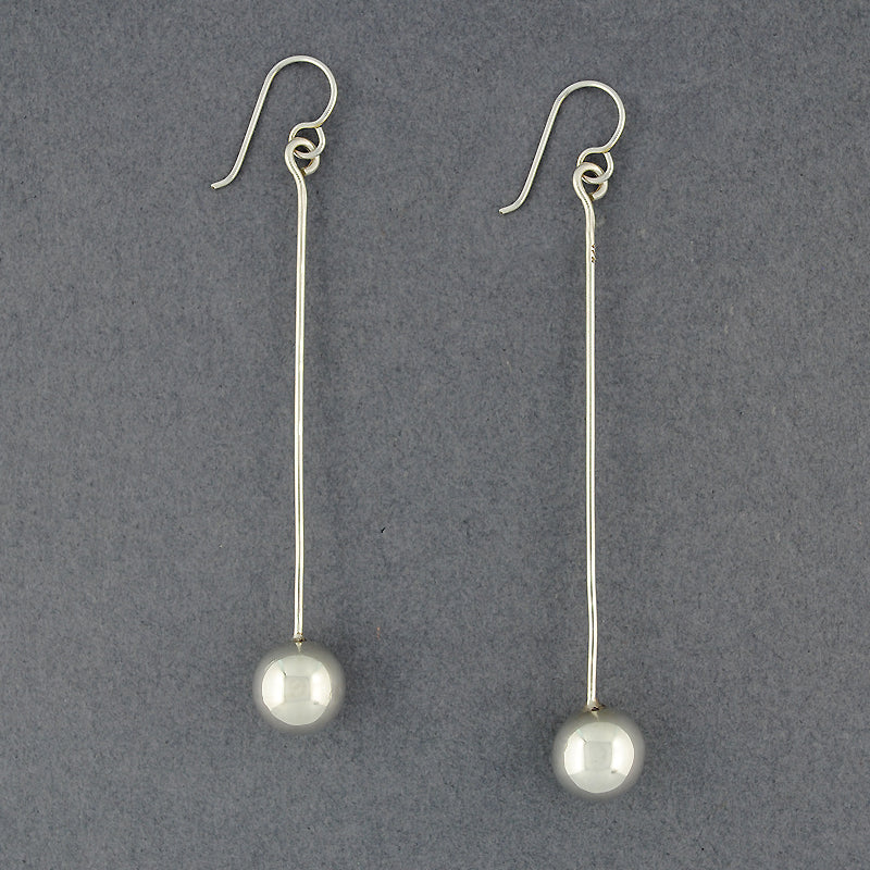 Sterling Silver Sphere on Long Wire Earrings