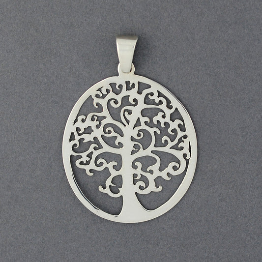 Sterling Silver Fancy Tree in Circle Pendant