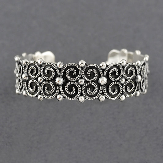 Sterling Silver Scrolls and Dots Cuff