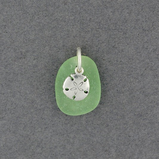 Sterling Silver Sanddollar Charm Sea Glass Pendant