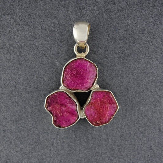 Sterling Silver Three Stone Rough Ruby Pendant