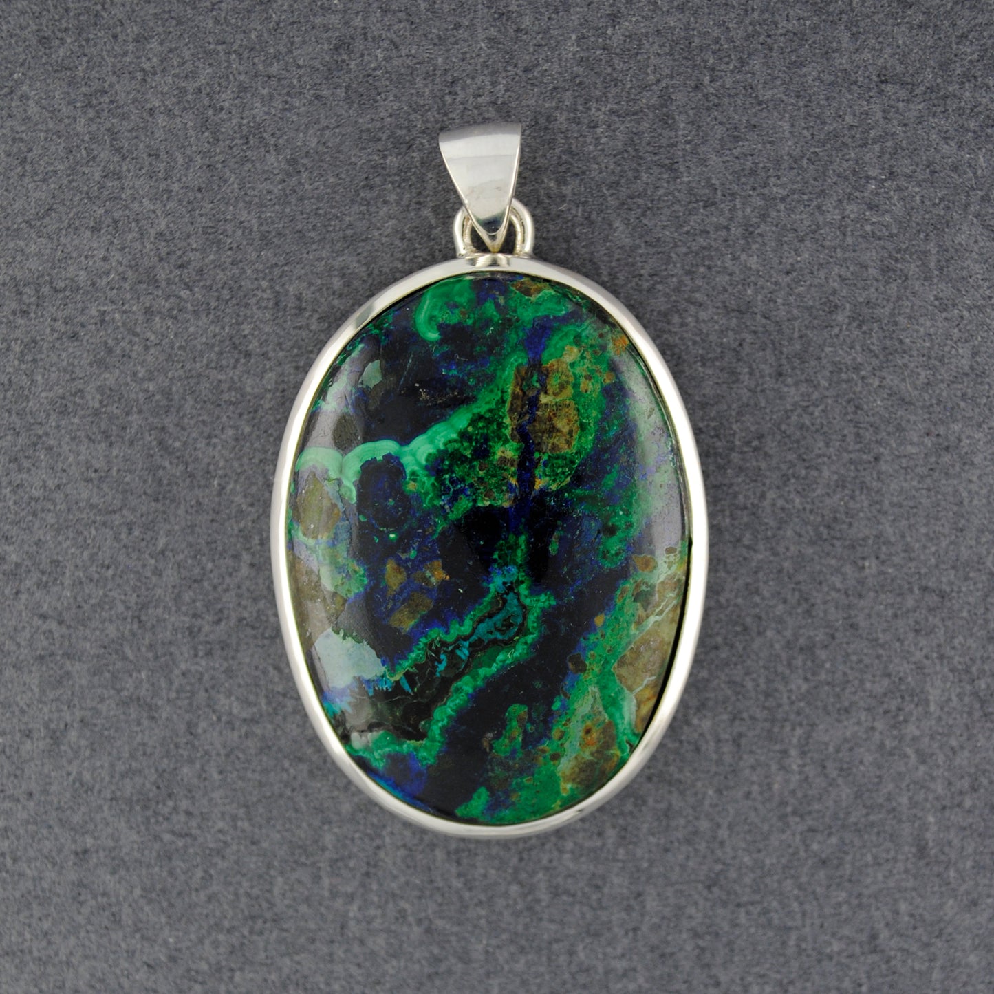 Sterling Silver Azurite Malachite Oval Pendant
