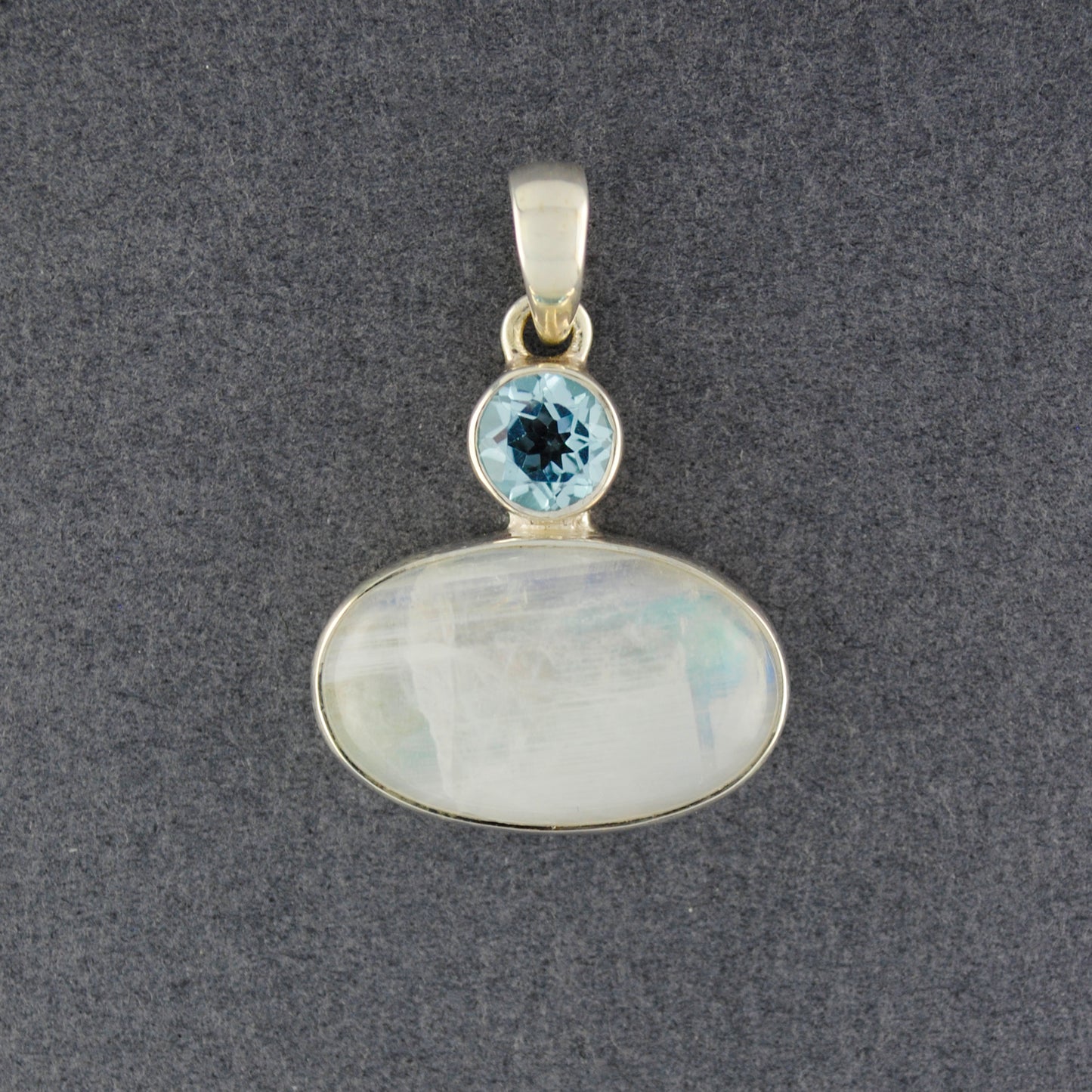 Sterling Silver Rainbow Moonstone and Blue Topaz Pendant