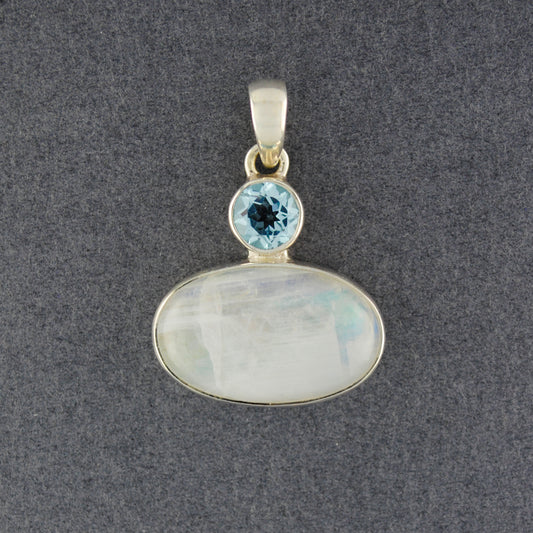 Sterling Silver Rainbow Moonstone and Blue Topaz Pendant