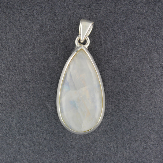 Sterling Silver Rainbow Moonstone Teardrop Pendant