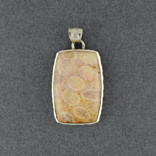 Sterling Silver Fossilized Coral Rectangle Pendant