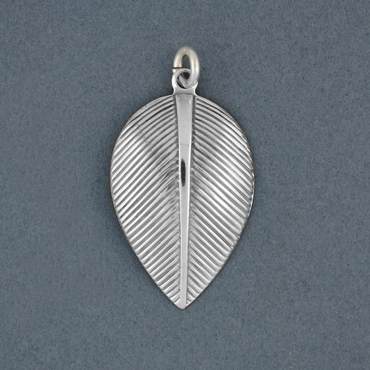 Sterling Silver Antiqued Curved Leaf Pendant