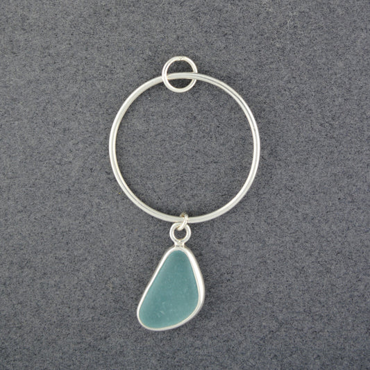 Sterling Silver Hoop Drop Aqua Sea Glass Pendant