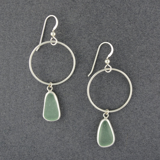 Sterling Silver Hoop Drop Seafoam Sea Glass Earrings