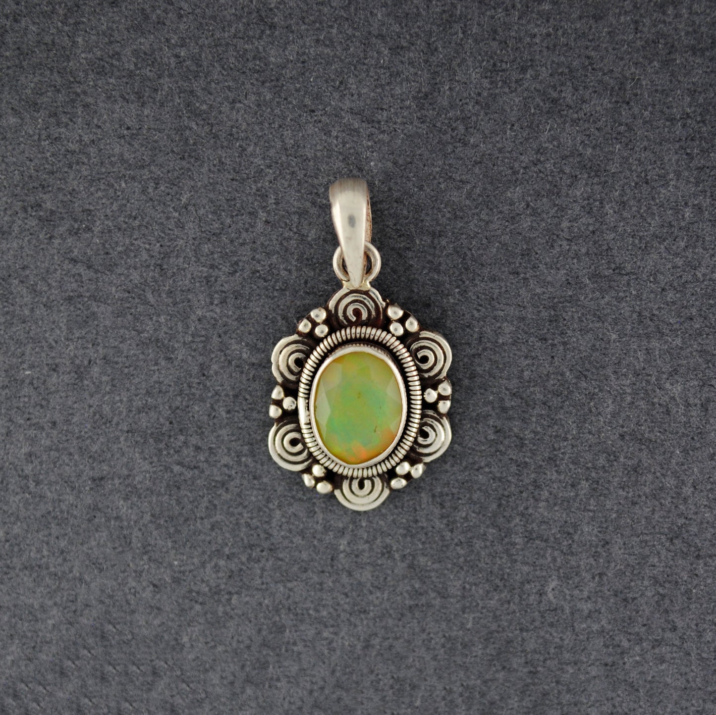 Sterling Silver Opal in Swirl Frame Pendant